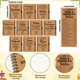 ANGOLIO 90Pcs Spanish Christian Gifts Bulk Religious Spiral Notebook Bible Verse Ballpoint Pen and Spanish Bible Emergency Numbers Bookmark Inspirational Gifts for Women Teacher Back to School Favor