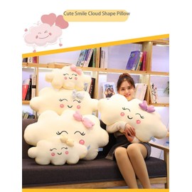 Eoieov Cloud Shaped Throw Pillow for Gifts Creativity Smiley Cushion Plush Cute Throw Pillow for Home Living Room Bedroom Decoration Pillows.Pink-19.6"