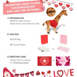DolliBu I Love You Valentine Plush Giraffe - Cute Stuffed Animal with Red Shirt and Name Personalization Gift for Valentines Day, Birthday, Anniversary, Romantic Date - 15 Inches