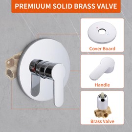 Shower Valve Handle, Bathroom Shower Mixer Valve Kit, Wall Mount Rough-in Tub Shower Control Valves Round 1 Way Single Function, Female Thread, Polished Chrome