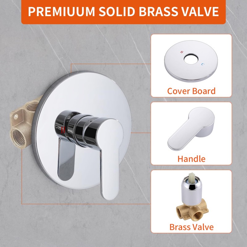 Shower Valve Handle, Bathroom Shower Mixer Valve Kit, Wall Mount
