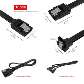 GZhaimai SATA III Cable SATA 3 Data Cable 50 cm, Connection Motherboard HDD SSD Hard Drive, Supports SATA 3.0 6 GBit/s(5 Pieces Each for Straight and L Heads)