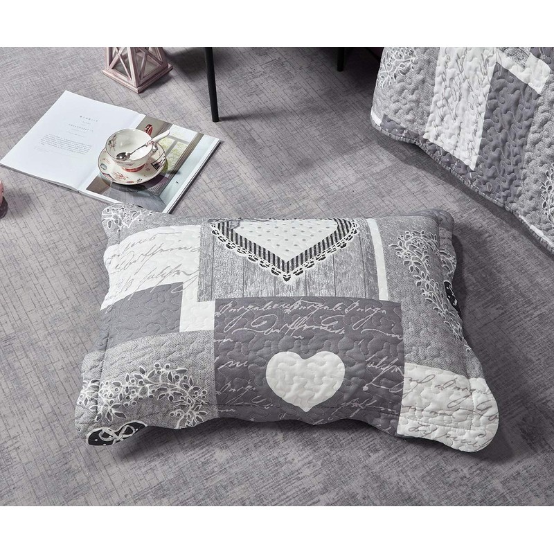 Brilliant Sunshine Grey Heart Love Patchwork, 3-Piece Quilt Set, Reversible