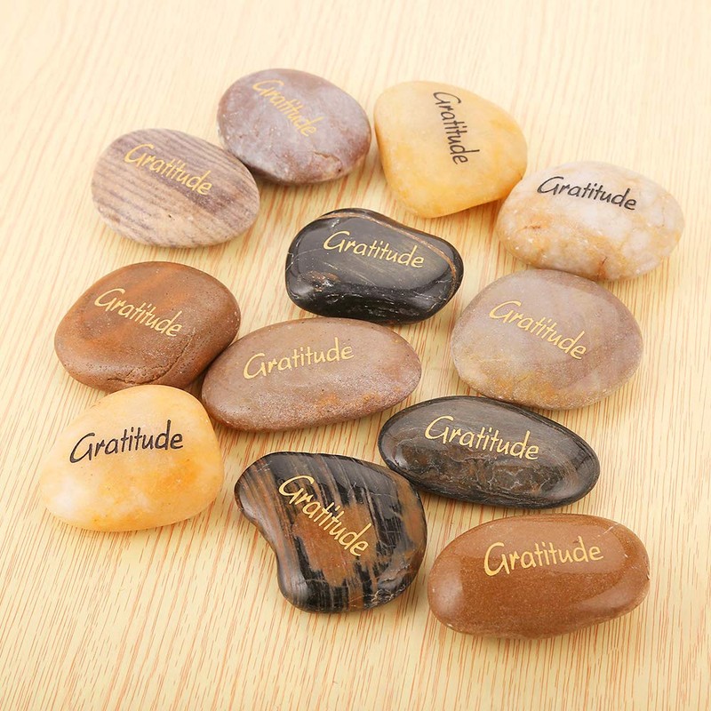 ROCKIMPACT 12pcs Gratitude Inspiration Rock Engraved Pocket Stone Natural River