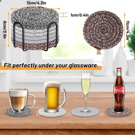 Mckanti 8 Pcs Coasters for Drink with Holder, 4 Colors Absorbent Coasters for Drinks, Minimalist Cotton Woven Coaster Set for Home Decor Tabletop Protection Suitable for Kinds of Cups, 4.3 Inches.