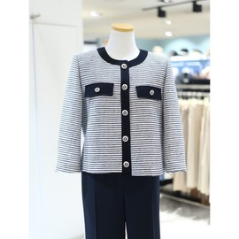 Compania striped collarless jacket CAFU6-WJK310 / 꼼빠니아 스트라이프 노카라 자켓 CAFU6-WJK310