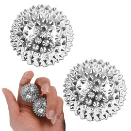 2 Pieces Magnetic Acupressure Balls, Panic Attack Aid, Massage Ball for Hand Massage, Small, 32 mm Diameter Skills, Borderline Set, Stress Balls for Massage (Sliver)