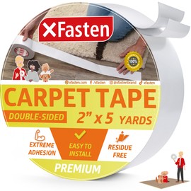 XFasten Double Sided Rug Gripper Tape - 2' x 5 Yds, 3-In Core Carpet Tape for Carpet to Carpet, Hardwood Floors, High Traffic Areas, Easy to Use Area Rug Tape