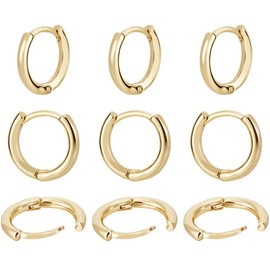 Beebeecraft 1 Box 20Pcs Huggie Hoop Earring 18K Gold Plated Cartilage Helix Lobes Hinged Sleeper Earrings 9mm for Sensitive Ears