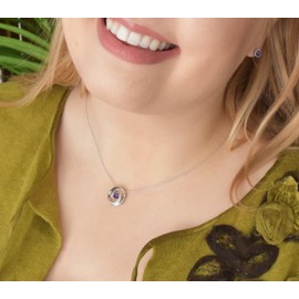 Boston Bay Diamonds .925 Sterling Silver, Amethyst & Diamond Accented Swirly Circle Dancing Brilliance in Motion Pendant Necklace (G-H Color, I2-I3 Clarity) - 20”