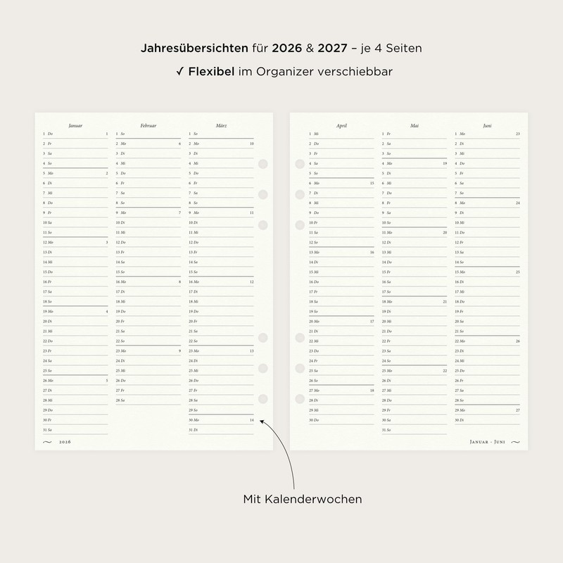 etmamu 1100 Calendar Inserts 2026 A5 Vertical Dot Grid