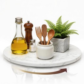 16" Marble Lazy Susan, Stone White Lazy Susan for Table Top Countertop