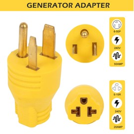 NEMA 6-50P to 5-15R 5-20R 6-15R 6-20R 240V 50 Amp 3 Prong Male Plug to 240V 15 Amp 20 Amp 3 Prong Female Receptacle for Generator Welder Dryer EV Charger Power Cord Adapter Connector