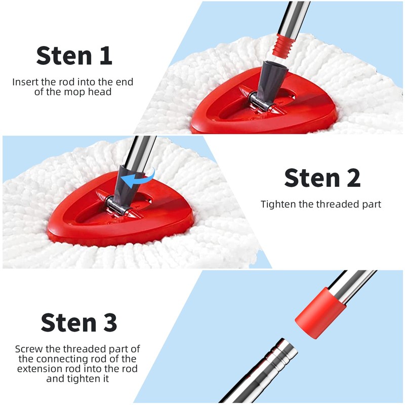 4-Section Spin Mop Replacement Handle，2.5-to-5 Foot Mop Stick Compatible with