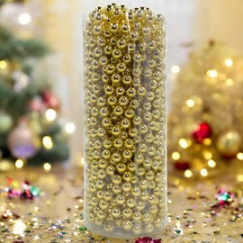 MIJOMA Pearl Garland - Elegant Pearl Ribbon, Pearl Necklace & Decorative Bead Cord | Stylish Table Decoration, Christmas, Advent, Wedding | 8 mm Decorative Beads, 10 Metres (Shiny Gold)
