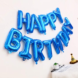 16 Inch Blue Happy Birthday Balloons Banner, Aluminum Foil Letters Balloons for Birthday Decorations Party Supplies