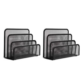 wishacc Folder Holder Desk, 2 Pack Mail Organizer Letter Holder for Desk Metal Mesh with 3 Vertical Upright Compartments