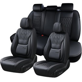 BWTJF Black Car Seat Covers Full Set, Front and Rear Seat Covers for Cars, Waterproof Leather Auto Seat Protectors Car Interior Accessories, Car Seat Cushions Fit for Most Sedans SUV Pick-up Truck