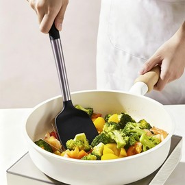 Kit de 3 Espátulas de Silicona Resistentes al Calor, Espátulas de Silicona Flexible, Espátula para Cocinar Antiadherente para Wok, Sartén, Voltear Huevos, Panqueques y Carnes (Negro)