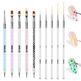 YOOVR Nail Art Brushes and Dotting Tools, 10pcs Nail Art Design Tool Set, Nail Brushes for Nail Art, French Tip Brush, Liner Brush, Gel Polish & Builder Brush, Manicure Tools for Salon Use & Home DIY