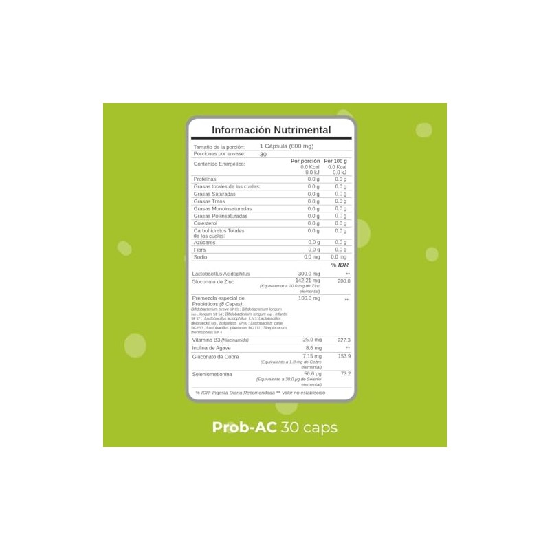 BioCore Prob-AC, Suplemento Alimenticio con Probióticos, Minerales, Vitamina B3 e