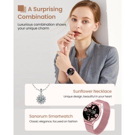 Sanorum Women's Smartwatch with Calls, 1.27 Inches HD Smart Watch, Female Physiology, 120+ Sports, Digital Smartwatch Watch Heart Rate Monitor SpO2 IP68, Notifications Messages Android iOS, Pink