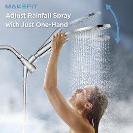 MakeFit Dual Filtered Shower Heads Combo, High Pressure Rain Shower Head with Handheld Spray Built-in Power Wash, Dual Handheld Shower Head for Hard Water, Remove Chlorine for Healthier Skin- Chrome