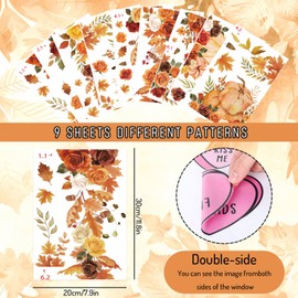 FYSUIMU 9 Sheet Fall Floral Window Clings Retro Hanging Flower Vine Leaves Pumpkin Reusable Window Decals for Autumn Harvest Thanksgiving Party Home Office Decor