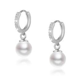 Aretes perlas mujer, arracadas de plata 925, Perla Cultivada 10cm, pendientes aros, hipoalergénicos, Elegantes accesorios para mujer joyeria, Regalo para Esposa, Mamá, Novia Día de Madre cumpleaños