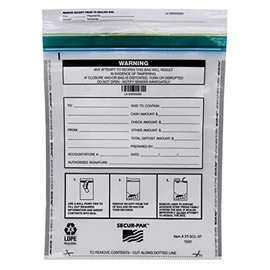 Secur-Pak Deposit Bags - Pack of 100 - Bill Capacity, 6,000 - Premium, Level 4 Security Tamper Evident, Clear Security Bags - Self Sealing, Transparent 2.5 Mil Plastic - 15" x 20" - SECUR-PAK