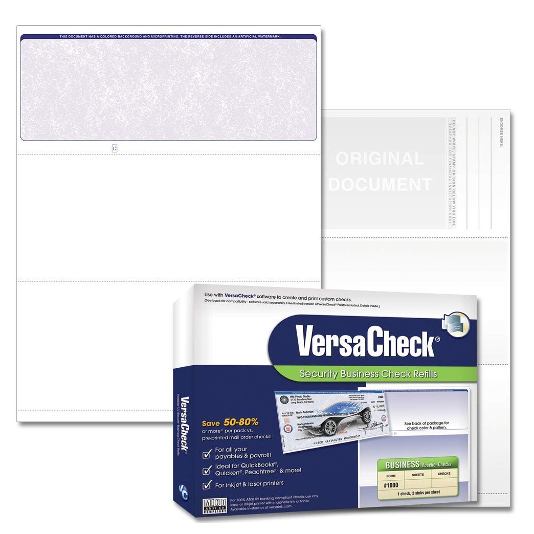 VersaCheck Secure Checks - 1000 Blank Business Voucher Checks - Blue Classic - 1000 Sheets Form #1000 - Check on Top