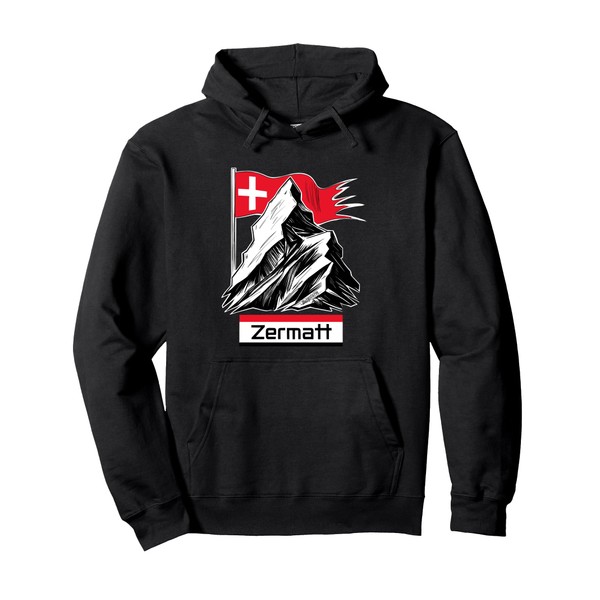 Zermatt Matterhorn with Swiss Flag - Alpine Tradition Pullover Hoodie