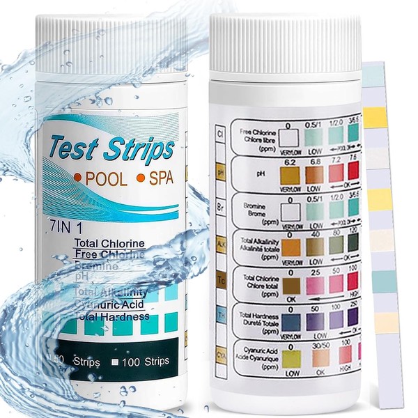 Pack of 100 Pool Test Strips, 7 in 1 Pool