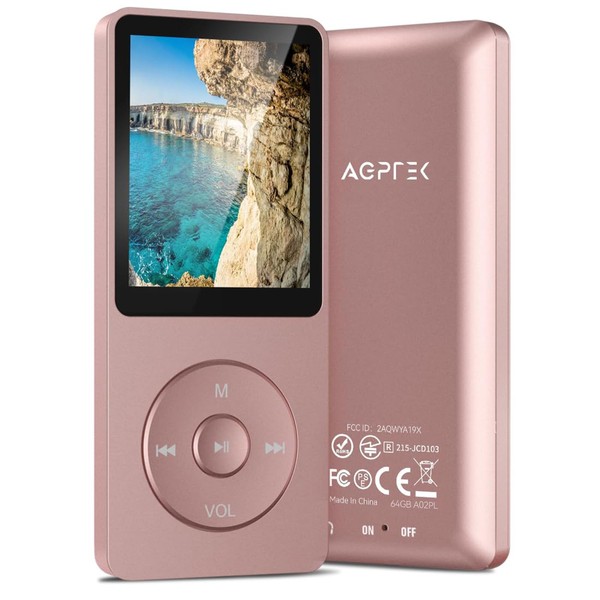AGPTEK A02PL 64GB MP3 Player, 70 Hours Playback Lossless Sound