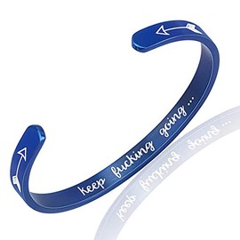 Inspirational Cuff Bracelets,NUTRISMART Stainless Steel High Polished Band Engraved Keep Going,Adjustable Bracelets for Women Men (Blue)