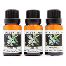 Crazy Candles Tuberose (Made in USA) 3 Bottles 1/2 Fl Oz Each (15ml) Premium Grade Scented Fragrance Oil (Heavy, White Floral with Tropical Blossoms)
