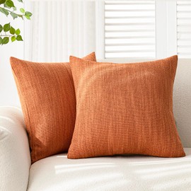 Foindtower Set of 2 Decorative Textured Burlap Linen Throw Pillow Covers Farmhouse Boho Cushion Cover Solid Accent Pillowcase for Couch Sofa Bed Living Room Home Decor,18×18 Inch,Burnt Orange