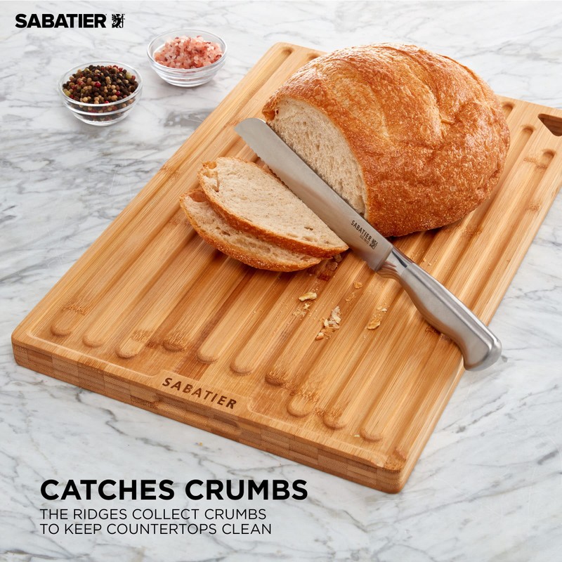 Sabatier Extra-Large Bamboo Cutting Board with Juice Trench & Handles,