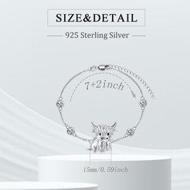 Flpruy April Birthstone Highland Cow Bracelet 925 Sterling Silver Scotland Cow Link Bracelet Western Jewelry Gifts for Women Mom Cow Lover