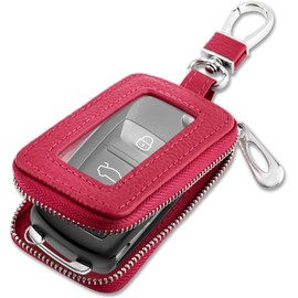 Elegante funda para llavero de coche con techo solar y llavero, funda de cuero para llave de coche para protección, fundas universales para llaves accesorios de coche (rojo rosa)