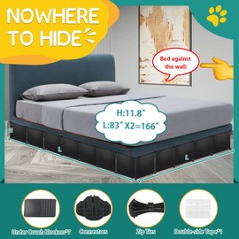 14 Pack Under Bed & Couch Blocker for Pets and Toys - 166" Length, 11.8" Height for One Side of Queen Bed | Includes Sticky Tape, Connectors & Zip Ties - Black