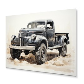 DesignQ pickup truck Metal wall art decor, Pickup Truck Metal wall art, Monochrome Minimalism of Pickup Truck, Grey Modern Metal wall art, 40x30 inches