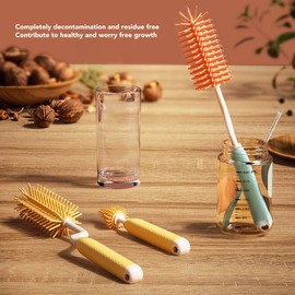 Baby Bottle Brush, Silicone Cleaning Brush Kit, Baby Bottle Cleaner & Nipple Brush & Straw Brush, Heat Silicone Fully Encased Brush, Baby Essentials for Home and Travel (Yellow)