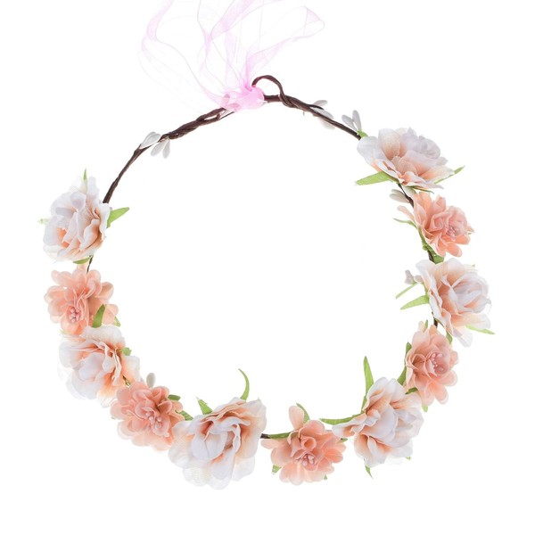 Merroyal Floral Crown Headband, Artificial Rose Design,Adjustable with Ribbon Ties
