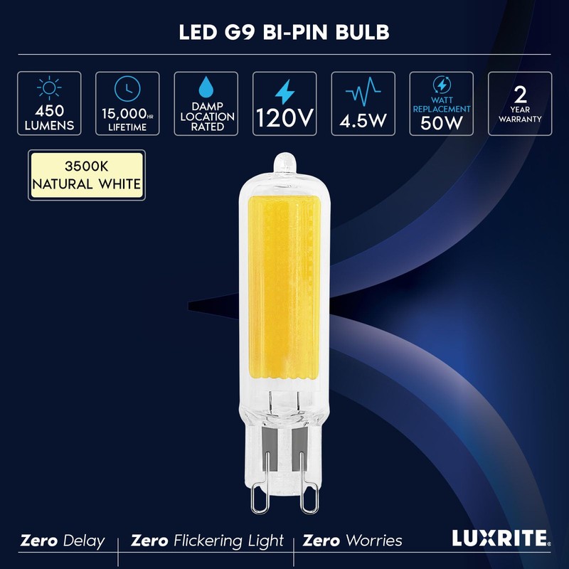 LUXRITE G9 LED Bulb Dimmable 4.5W, 50 Watt T4 G9