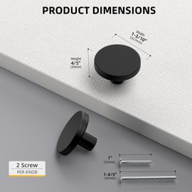 goldenwarm 5Pack Black Knobs Black Cupboard Knobs Round Single Hole Kitchen Handles Aluminum Alloy