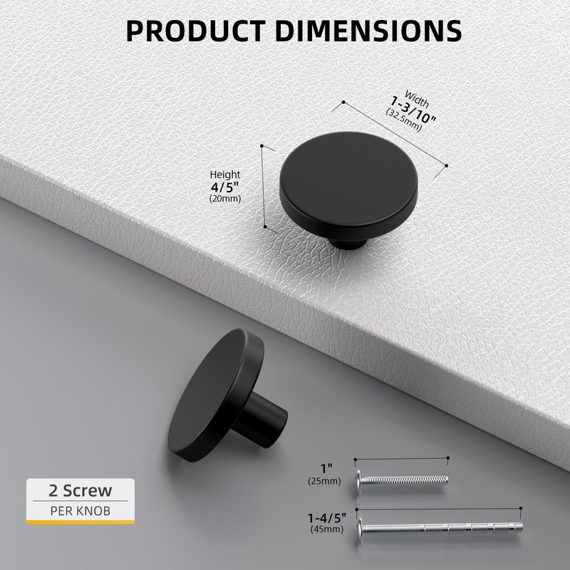 goldenwarm 5Pack Black Knobs Black Cupboard Knobs Round Single Hole