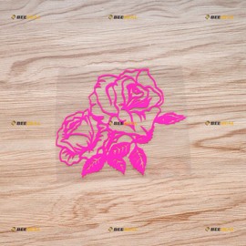 Rose Flower Floral with Leaves Sticker Decal Vinyl - Hot Pink 5 Inches - No Background for Car Boat Laptop Cup Phone 08010A