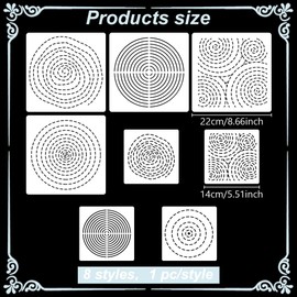 FREEBLOSS 8Pcs Sashiko Stencils Sashiko PET Template Annual Ring Embroidery Template for Hand Quilting Sashiko Patterns Templates Embroidery Stencils 2 Sizes 8.7’‘/5.5’‘