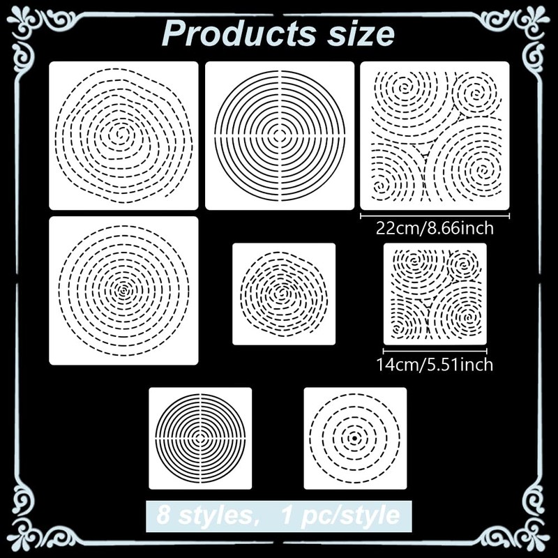 FREEBLOSS 8Pcs Sashiko Stencils Sashiko PET Template Annual Ring Embroidery
